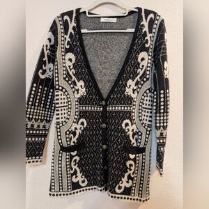 Vintage Grifflin Paris Knitted Deep V Cardigan,SizeS/M , Black, White, Silver.
